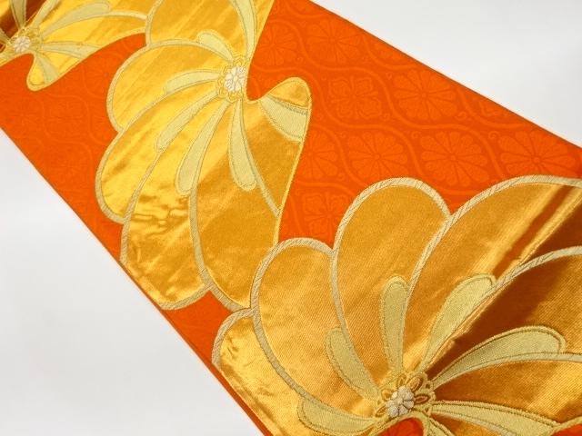 JAPANESE KIMONO / VINTAGE FUKURO OBI / WOVEN KIKU & FLOWERS